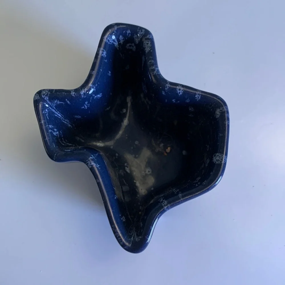 Frankoma Pottery Blue Speckle Texas Shaped Trinket Dish-Rare!